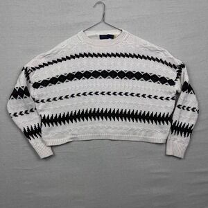 Polo Ralph Lauren Linen Wool Cotton Women Sweater Patterned Cream Black Medium